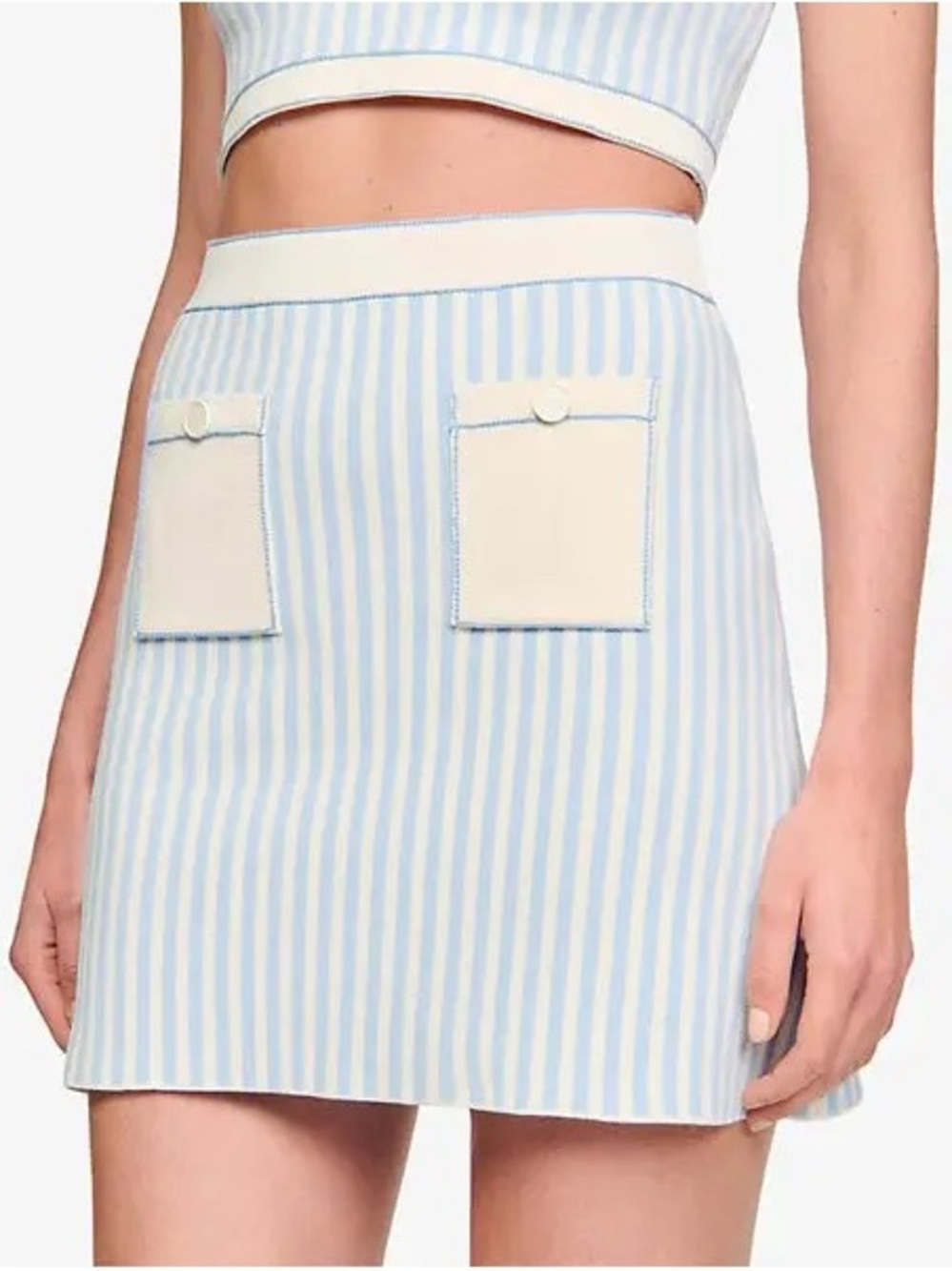 Sandro Blue & Cream Striped Mini Skirt